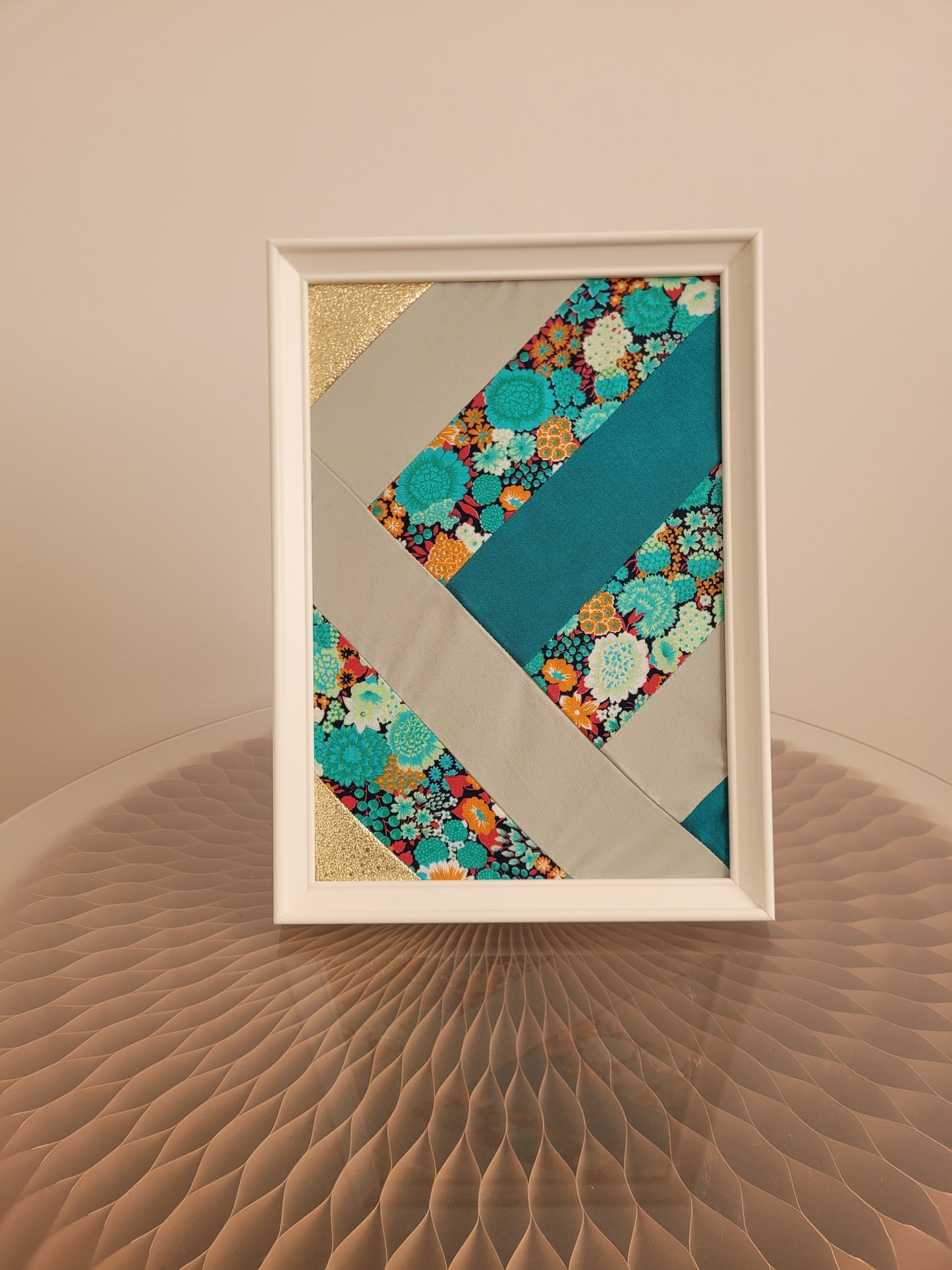 Tableaux textiles - Bandes fleurs rétro 21cm x 30cm