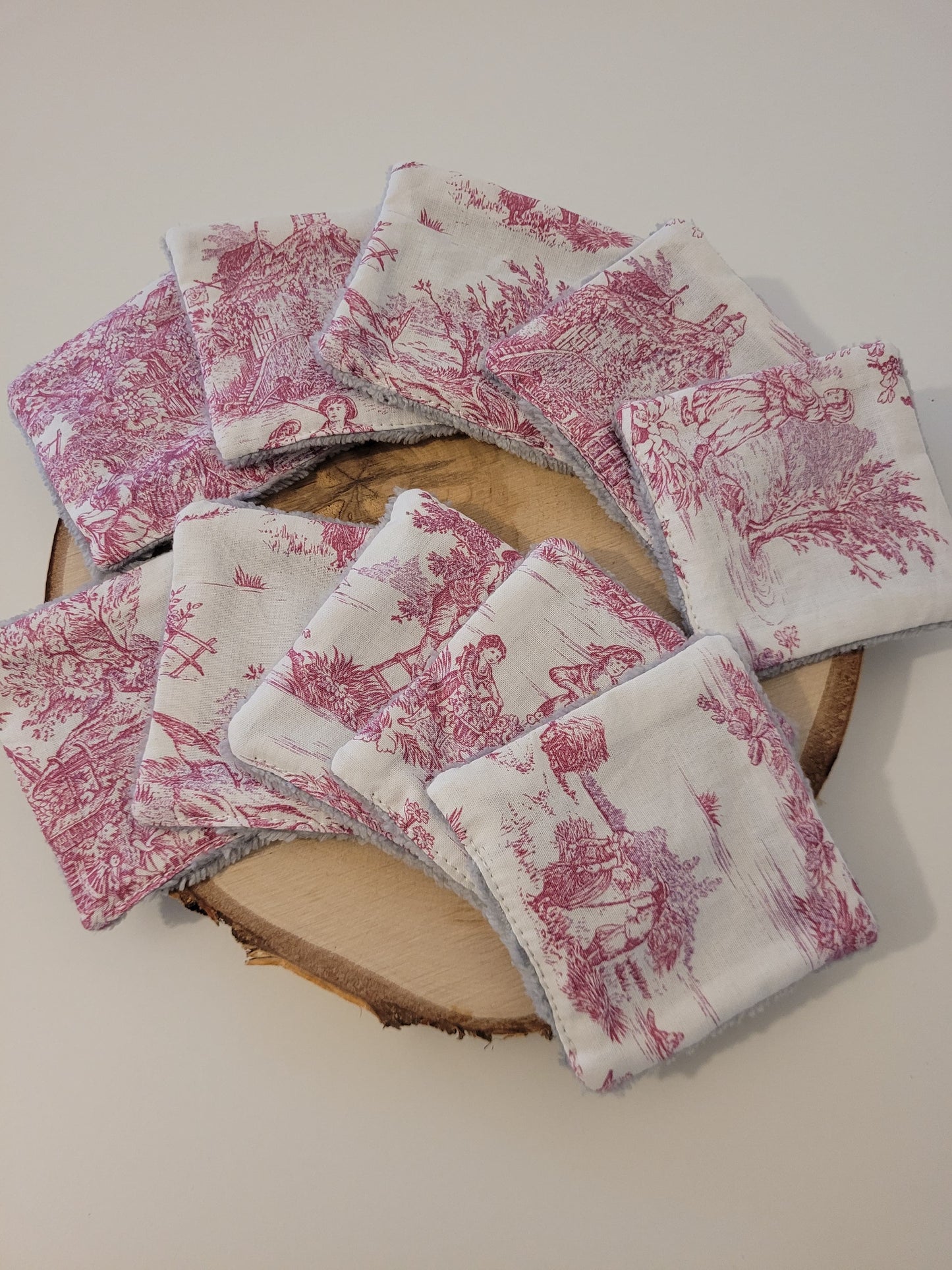 Lingette démaquillante réutilisable - Toile de Jouy rose