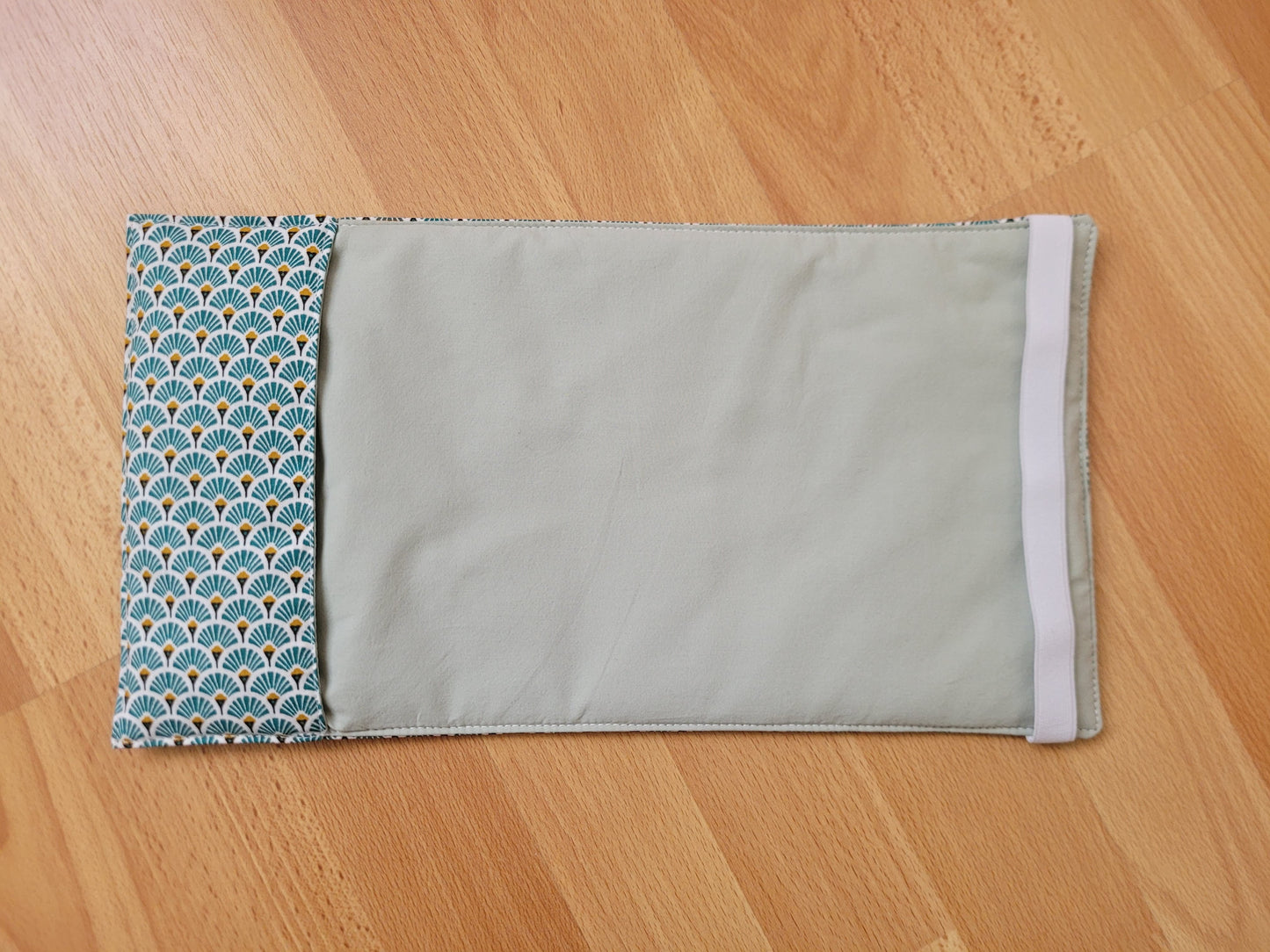 Couvre livre en tissu (Livre de poche) - Eventail turquoise et jaune