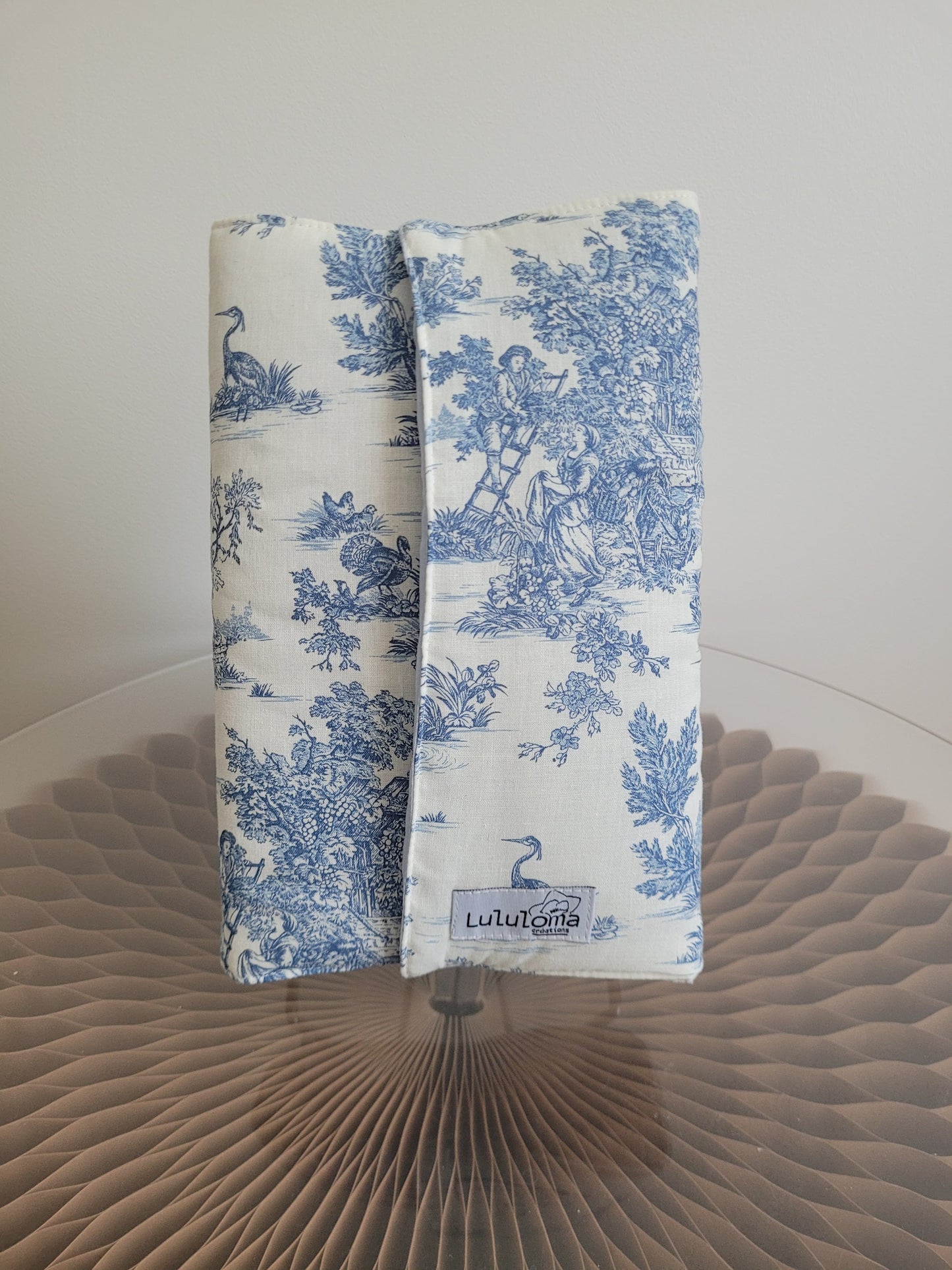 Couvre livre en tissu (livre broché) - Tissu toile de Jouy bleu