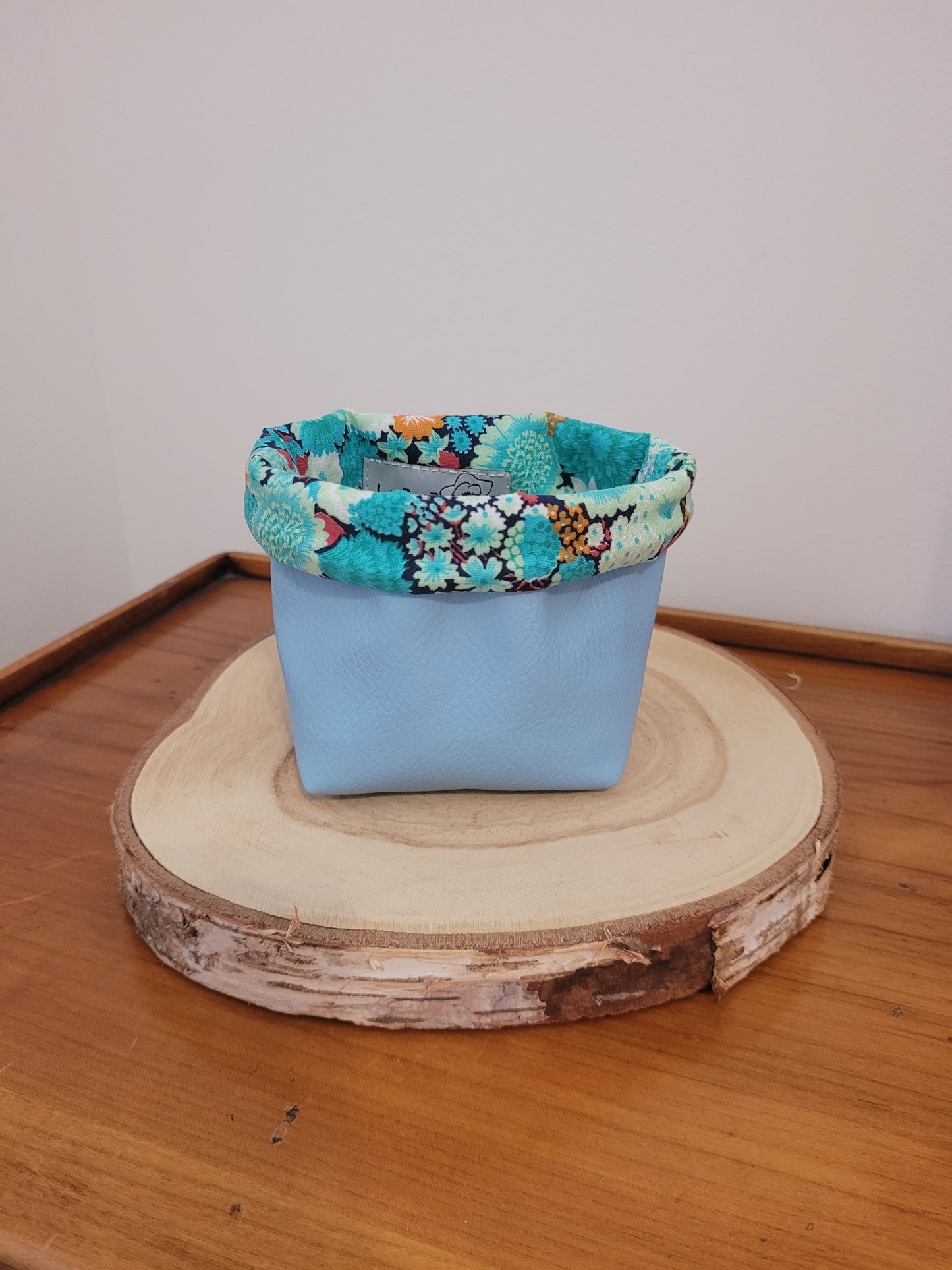 Panier de rangement pour lingettes démaquillantes réutilisables - Fleurs vintage bleu clair