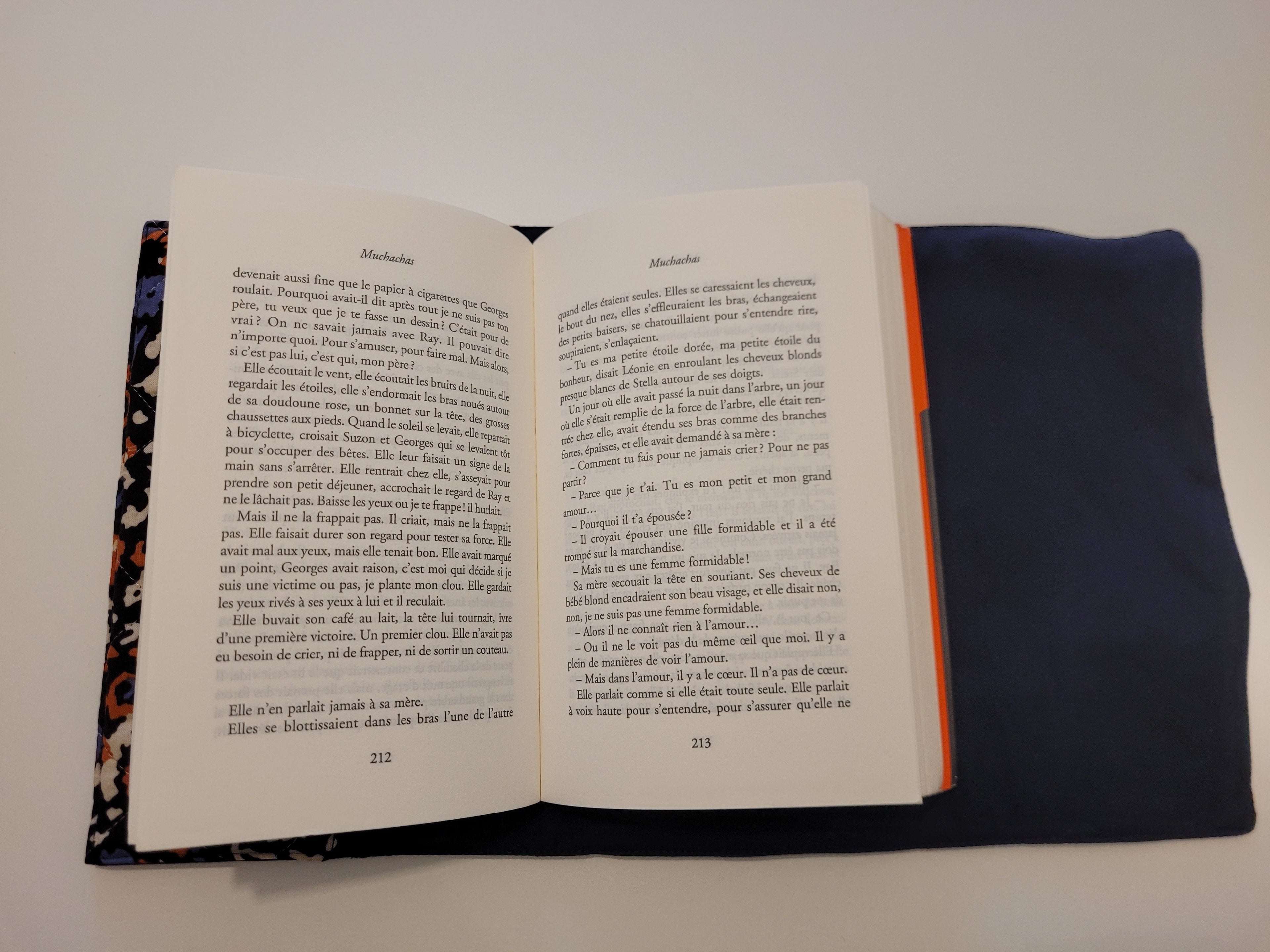 Couvre livre en tissu (livre broché) - Orange violet bleu