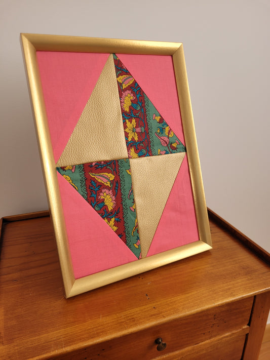 Tableaux textiles - Cerf volant rose et doré 21cm x 30cm