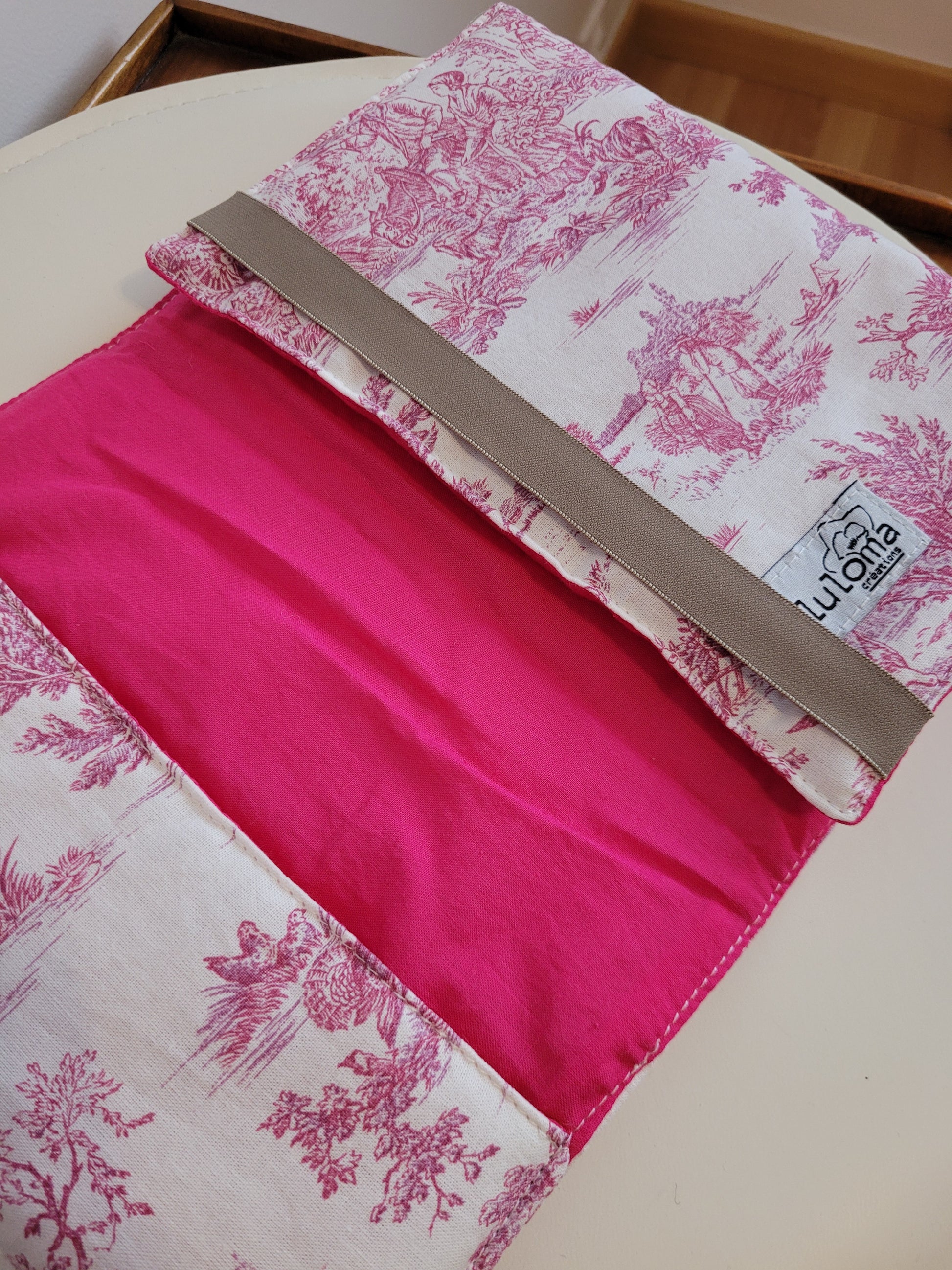 protège livre en tissu couvre livre tissu toile de jouy rose