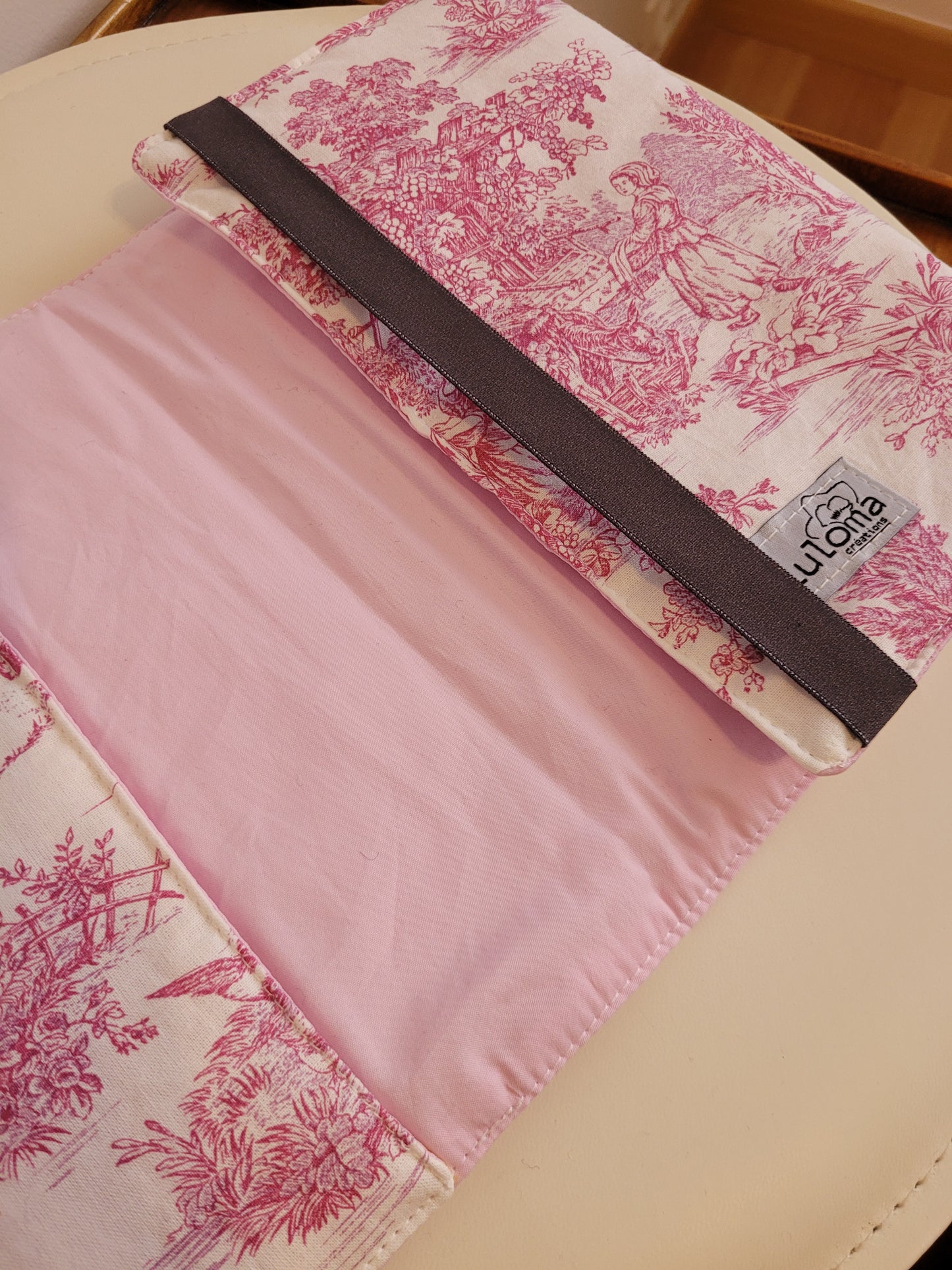 protège livre en tissu couvre livre tissu toile de jouy rose