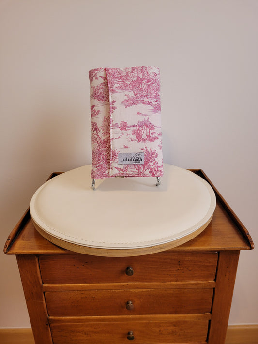 protège livre en tissu couvre livre tissu toile de jouy rose