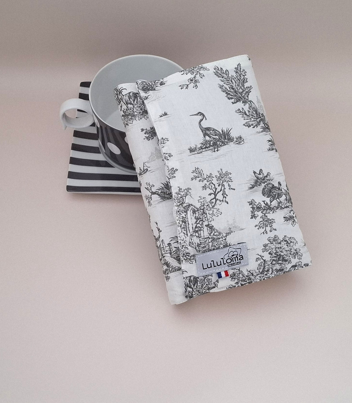 Protège livre en tissu POCHE | Tissu toile de Jouy Noir