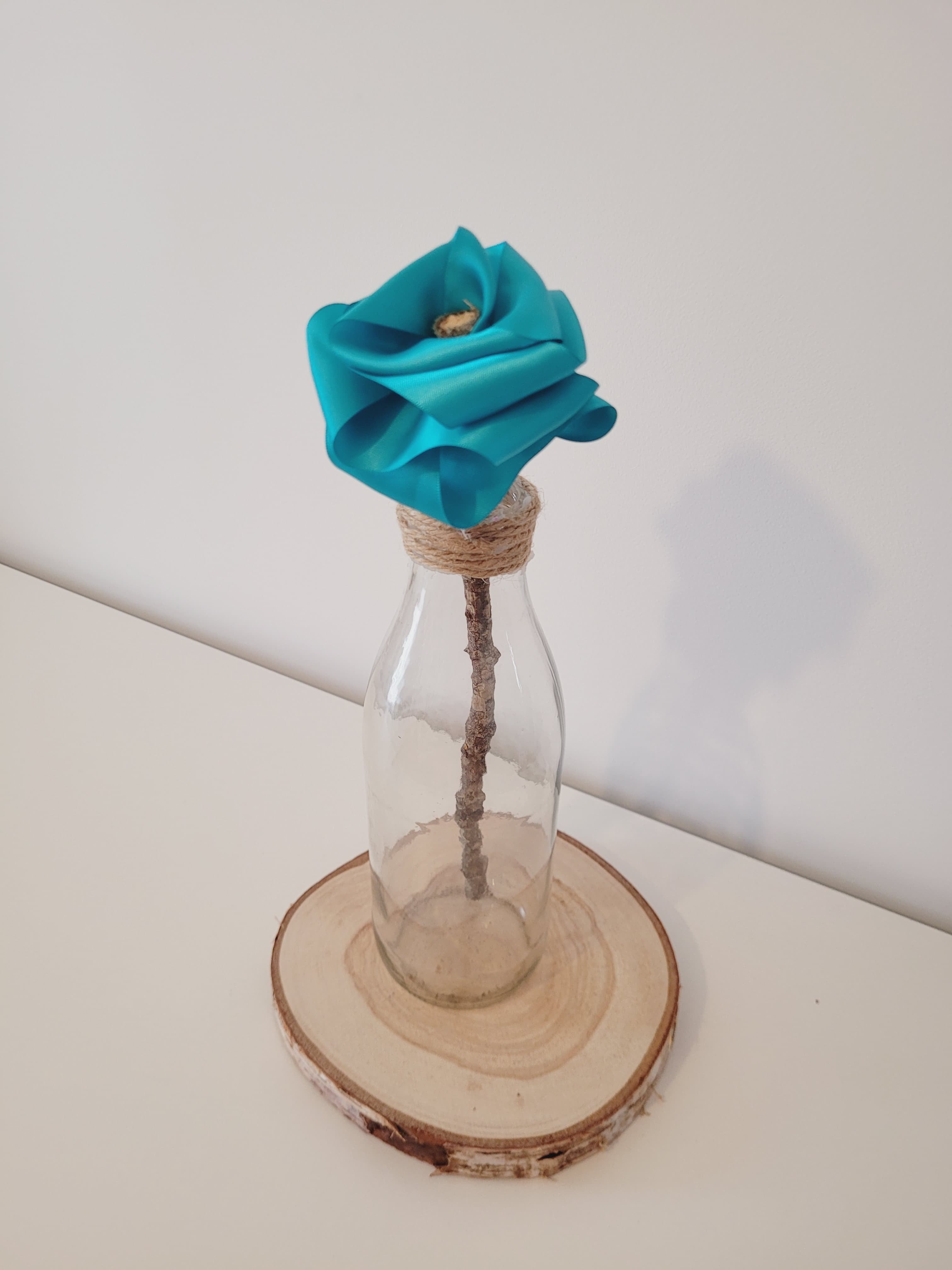 Fleurs tissu - rose satin turquoise - fleurs artificielle - fleurs roses éternelle