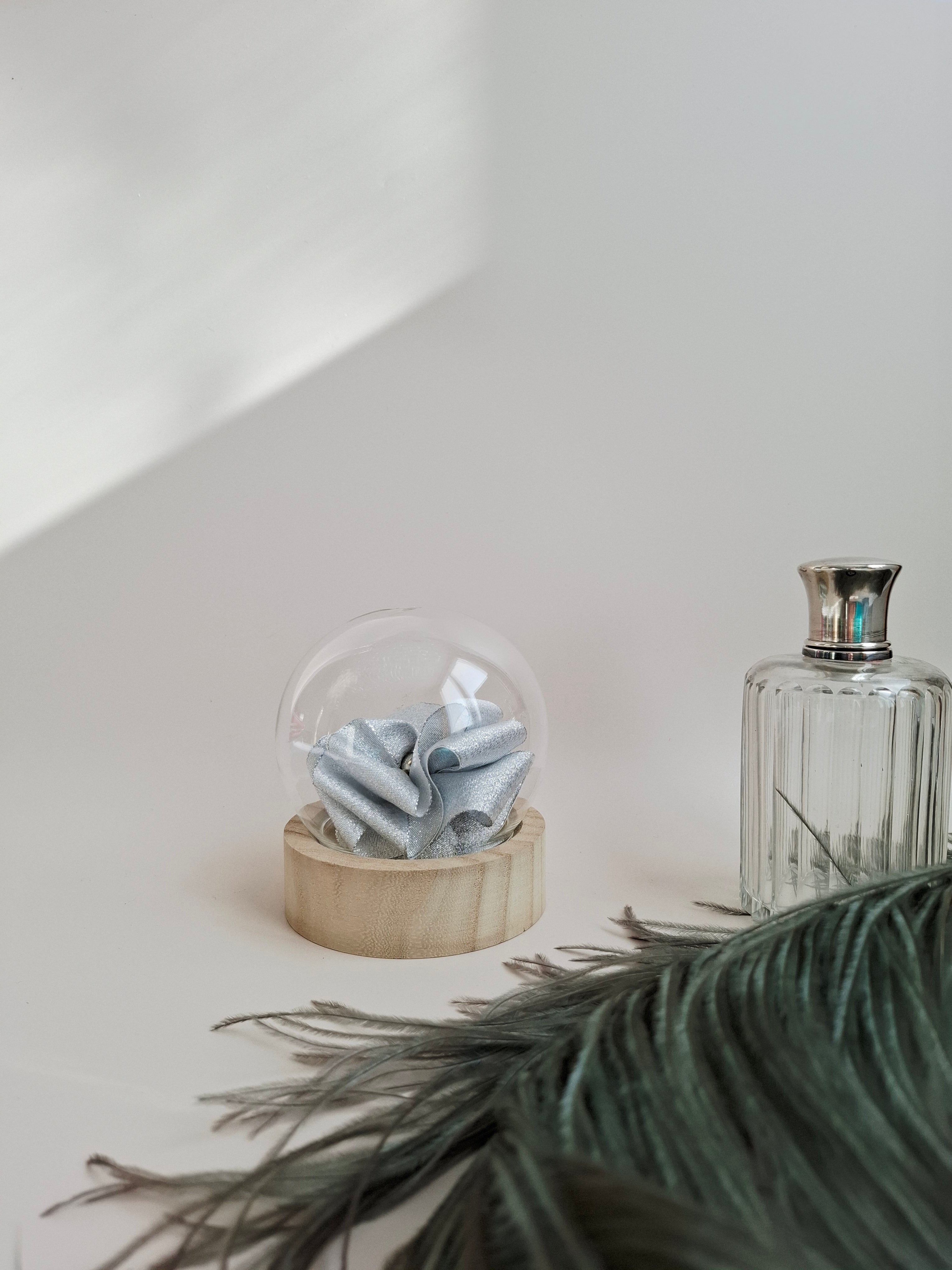 Rose éternelle globe en verre | Argenté brillant