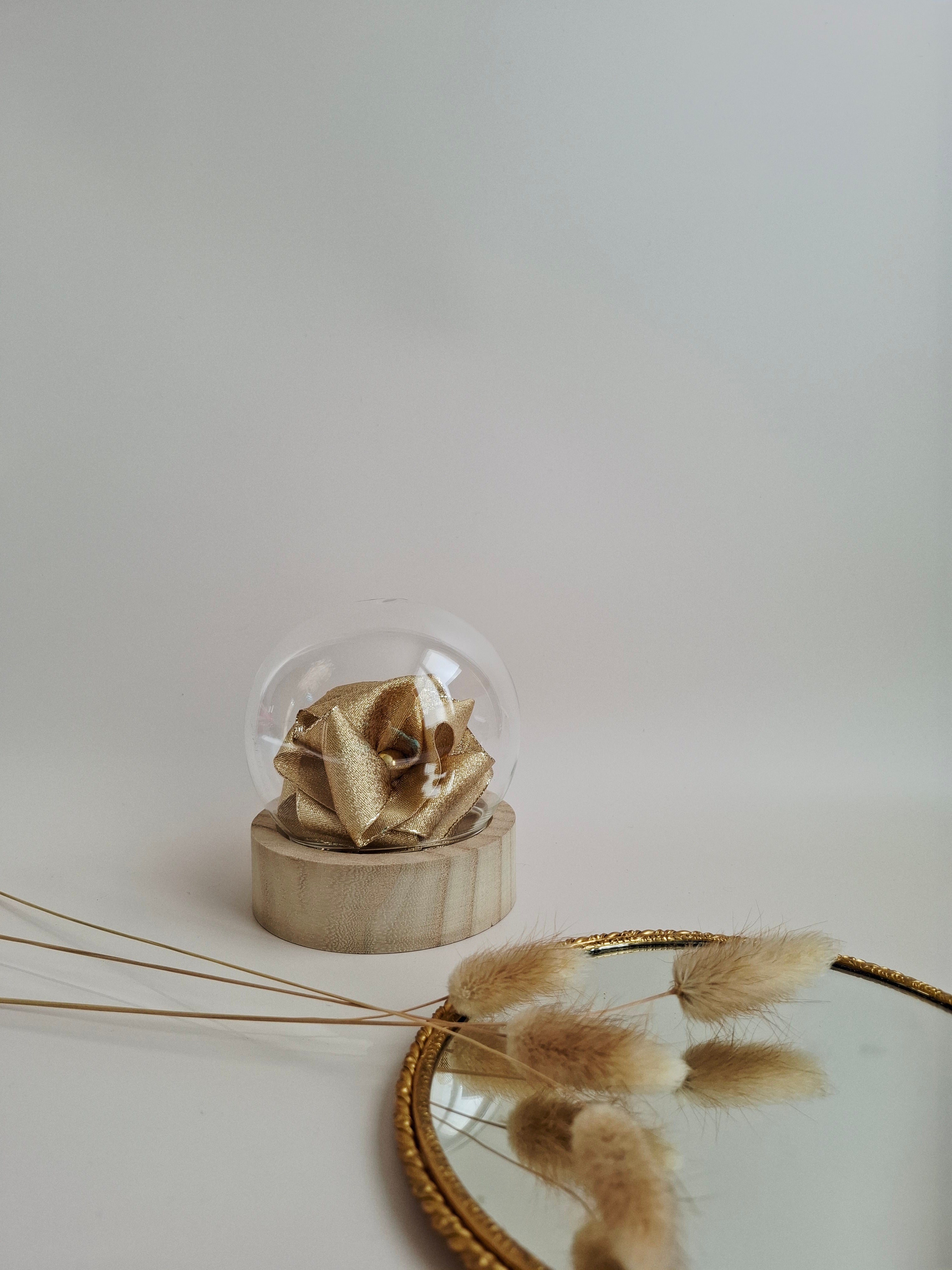 Rose éternelle globe en verre | Doré brillant
