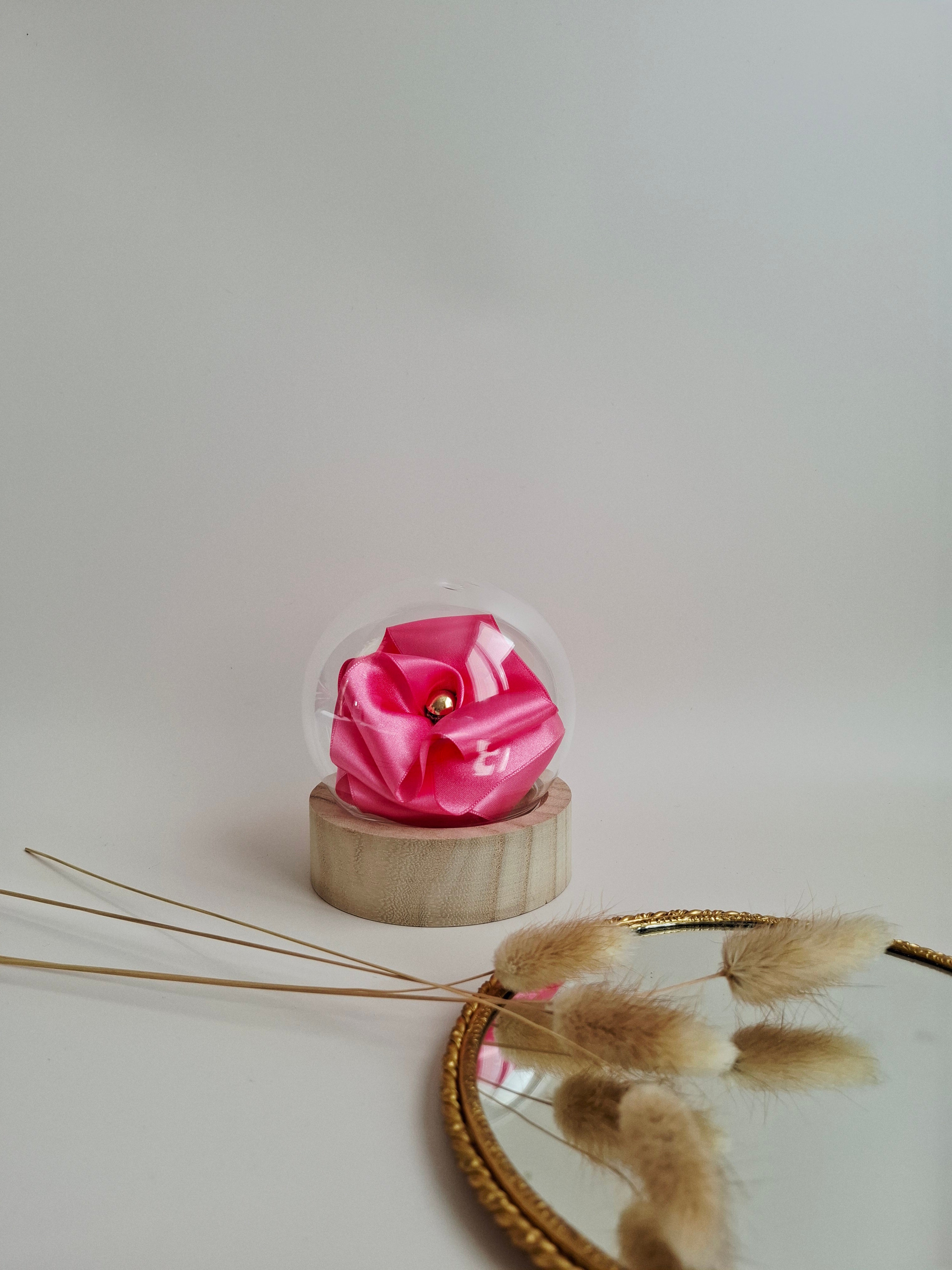 Rose éternelle globe en verre | Rose bonbon