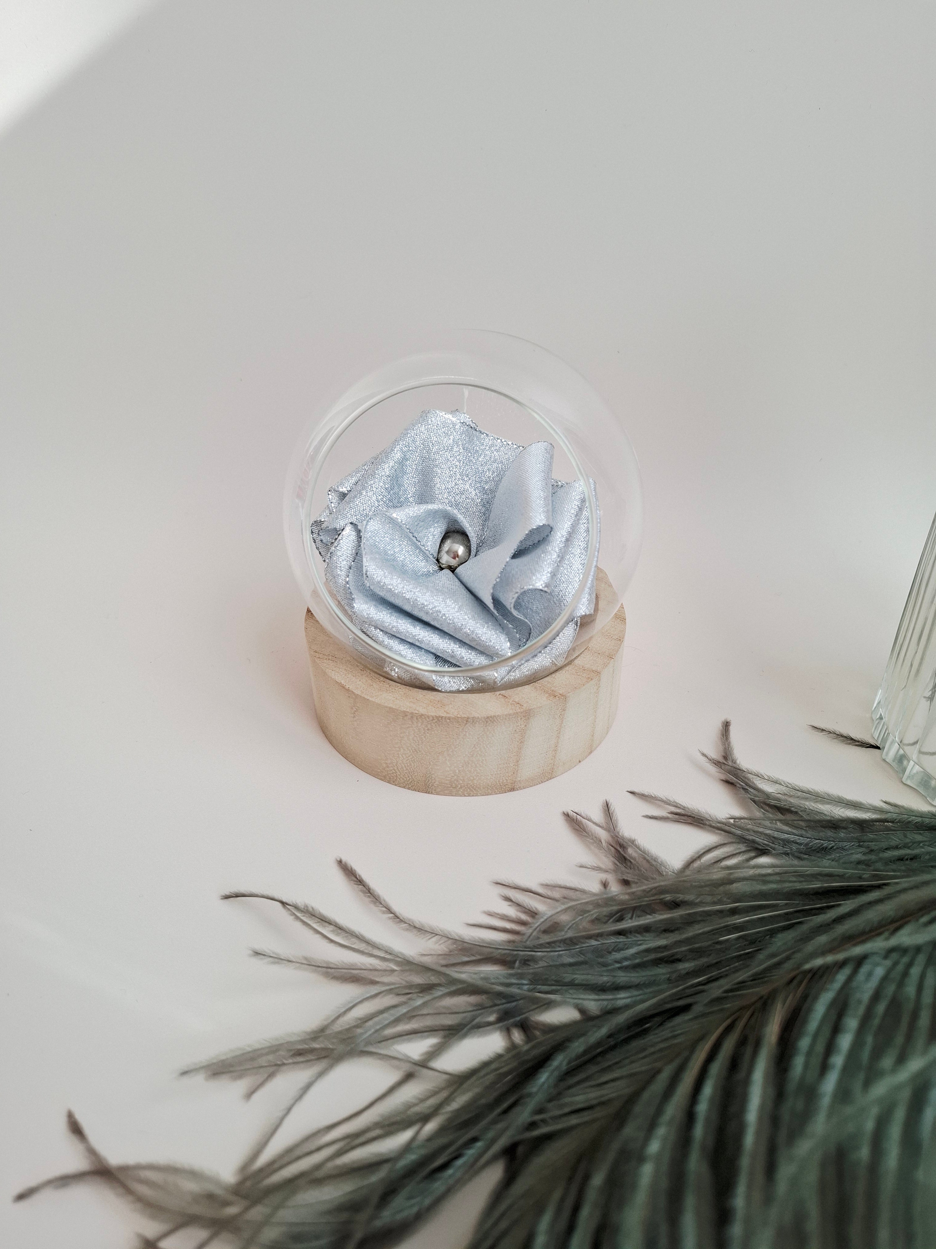 Rose éternelle globe en verre | Argenté brillant