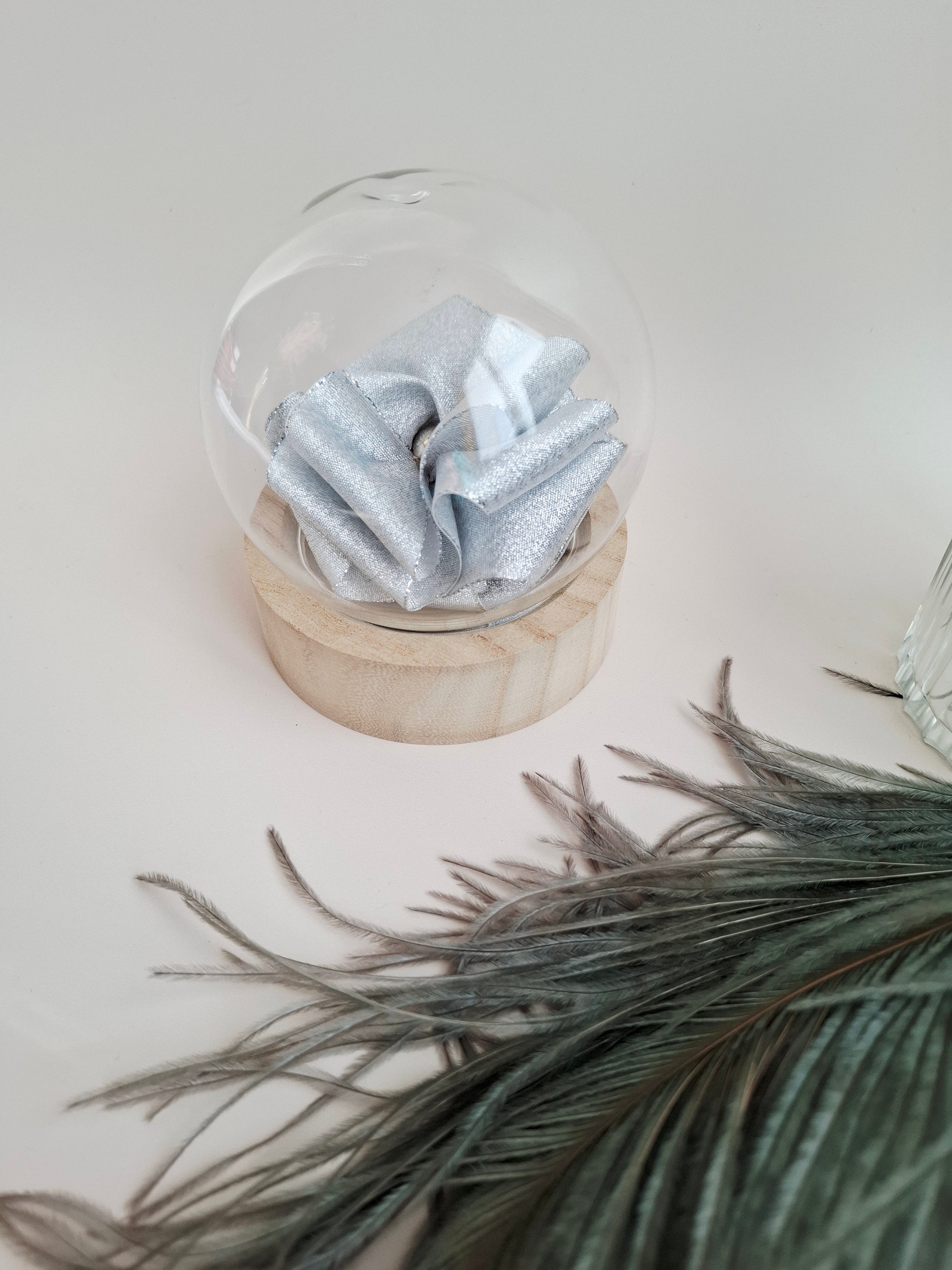 Rose éternelle globe en verre | Argenté brillant