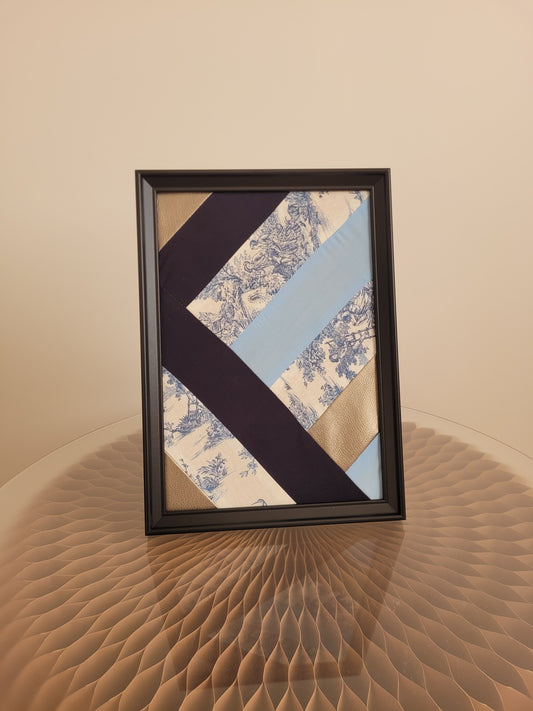 Tableaux textiles - Bandes toiles de Jouy bleu 21cm x 30cm