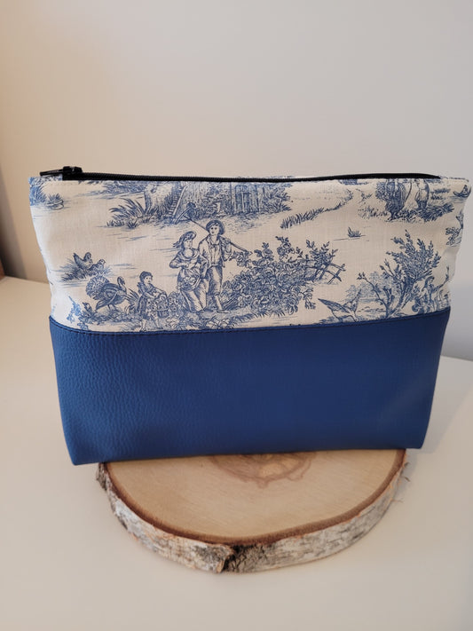Grande trousse - Toile de Jouy bleu