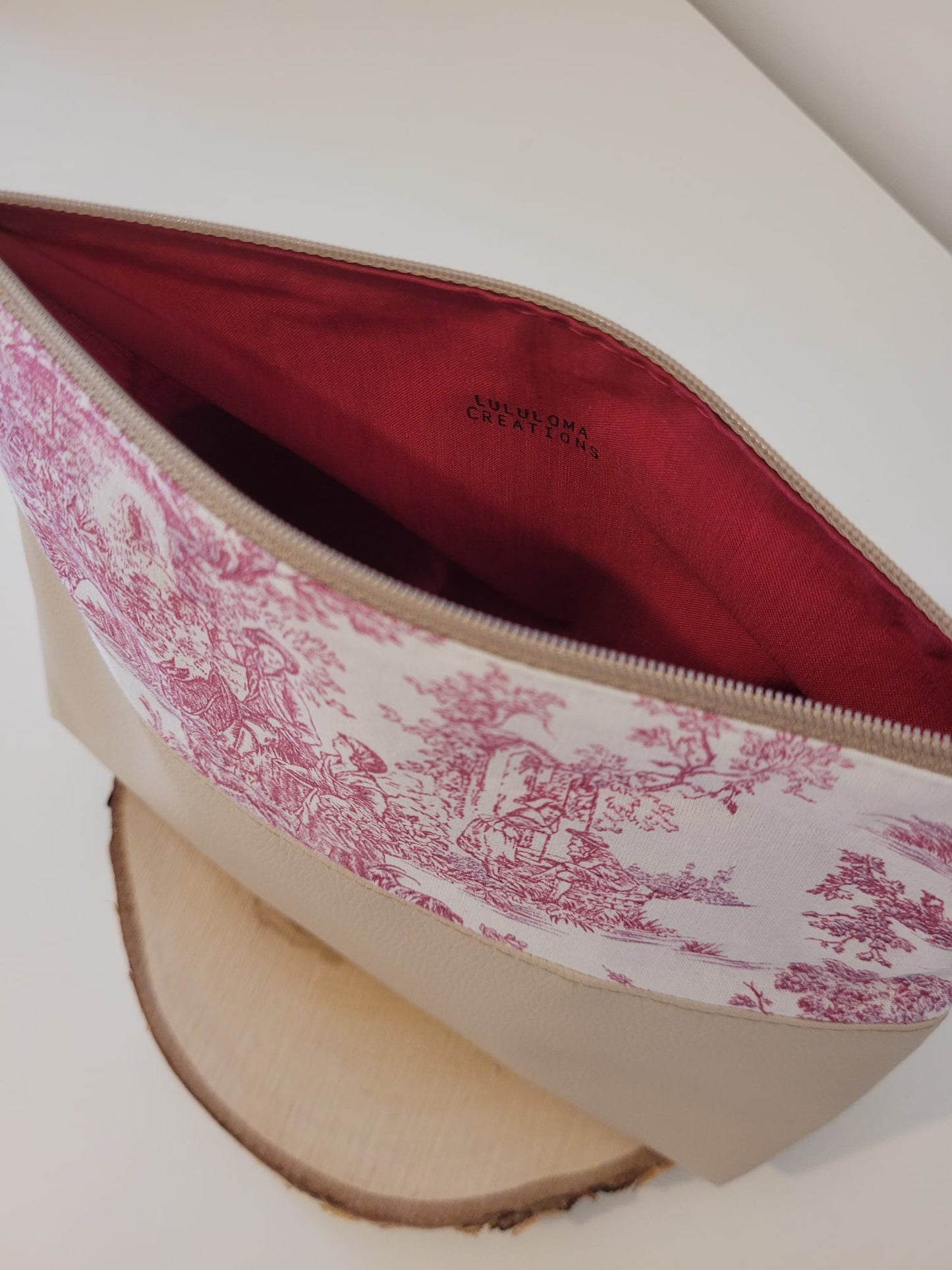 Grande trousse -Toile de Jouy rose-25cmx18,5cmx9cm