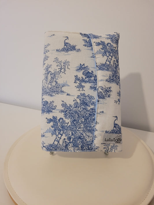 Couvre livre en tissu (livre broché) - Toile de Jouy bleue argent