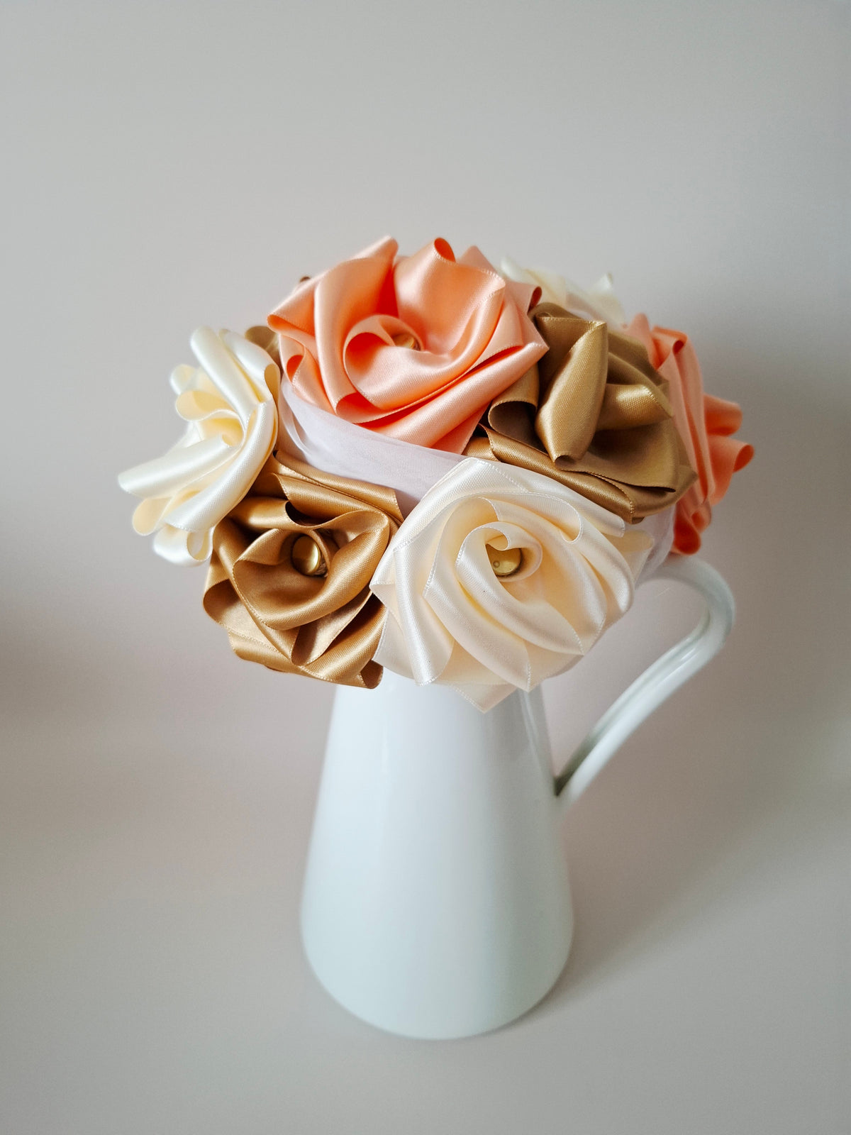 bouquet mariage mariée tissu durable souvenirs rose ivoire doré abricot