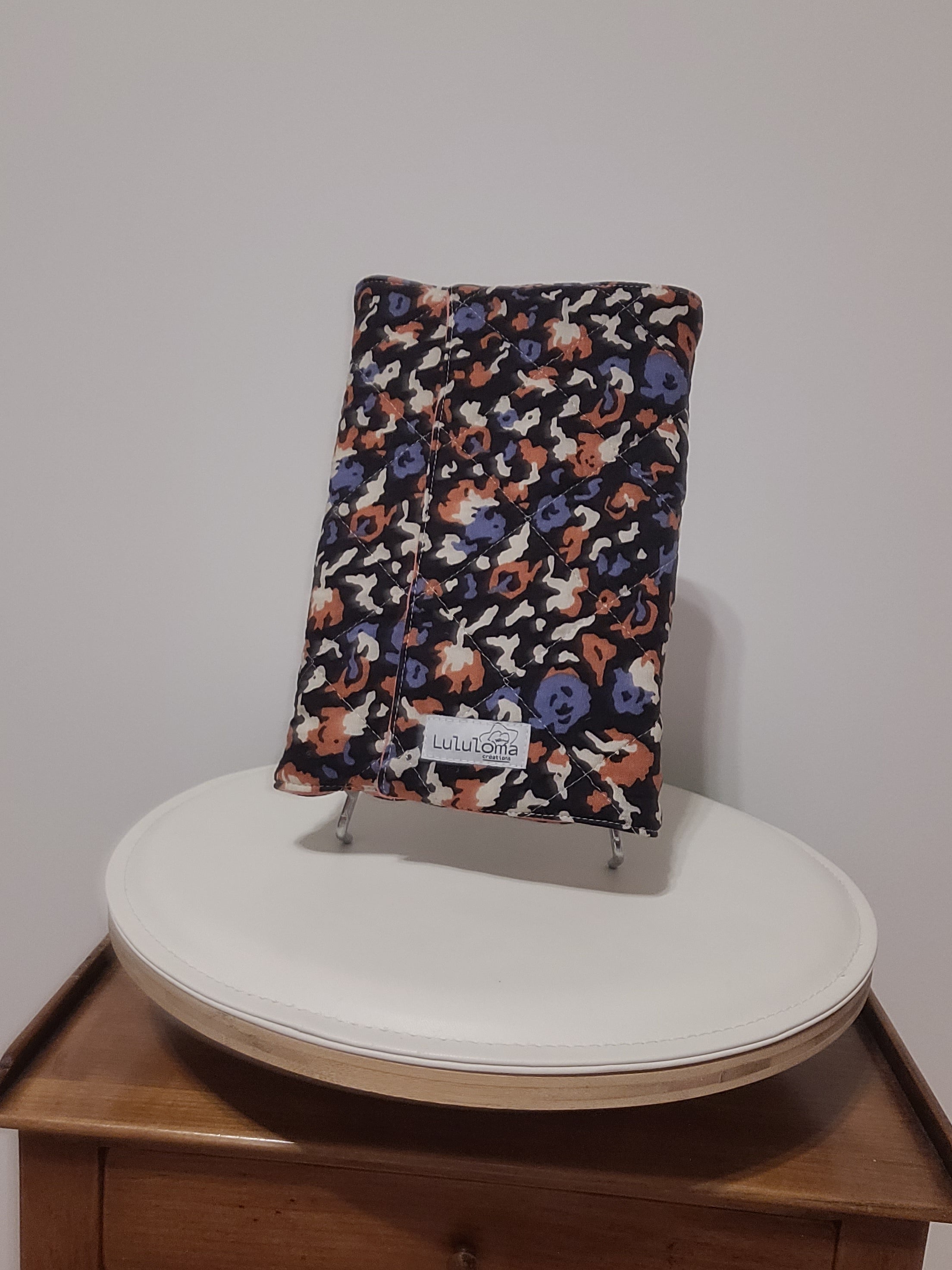 Couvre livre en tissu (livre broché) - Tissu kimono doublure orange - Lululoma Créations