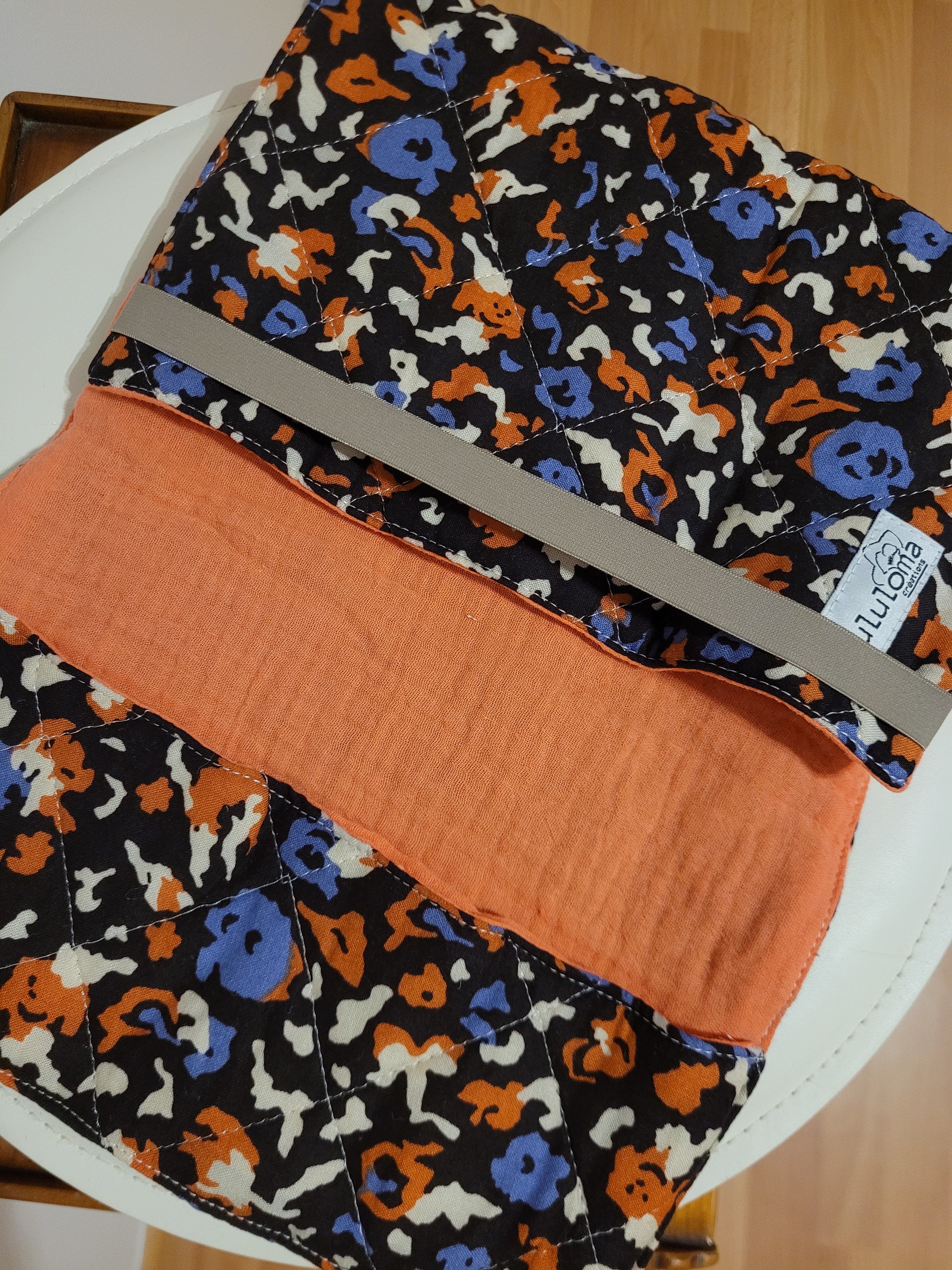 Couvre livre en tissu (livre broché) - Tissu kimono doublure orange - Lululoma Créations