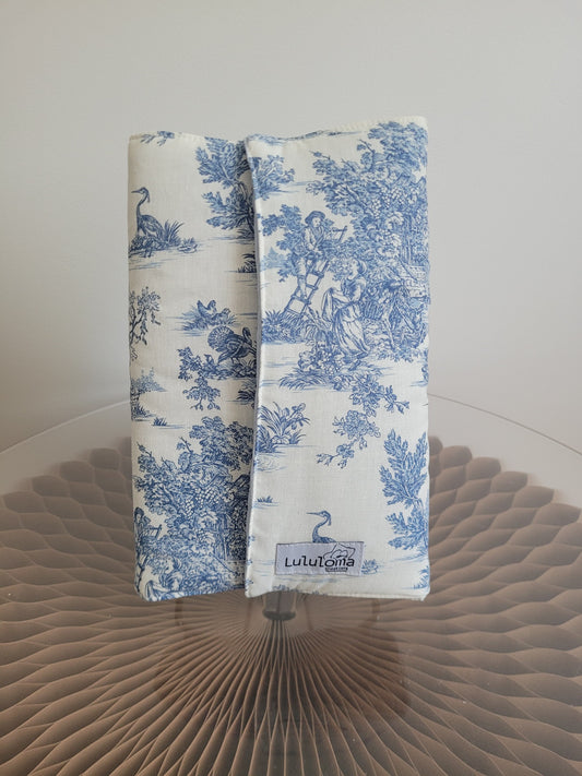 Couvre livre en tissu (livre broché) - Tissu toile de Jouy bleu