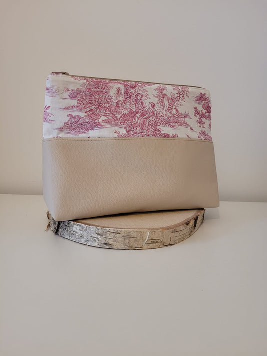 Grande trousse - Toile de Jouy rose - Lululoma Créations