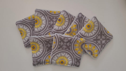 Lingette démaquillante réutilisable - Carrelage jaune gris - Lululoma Créations