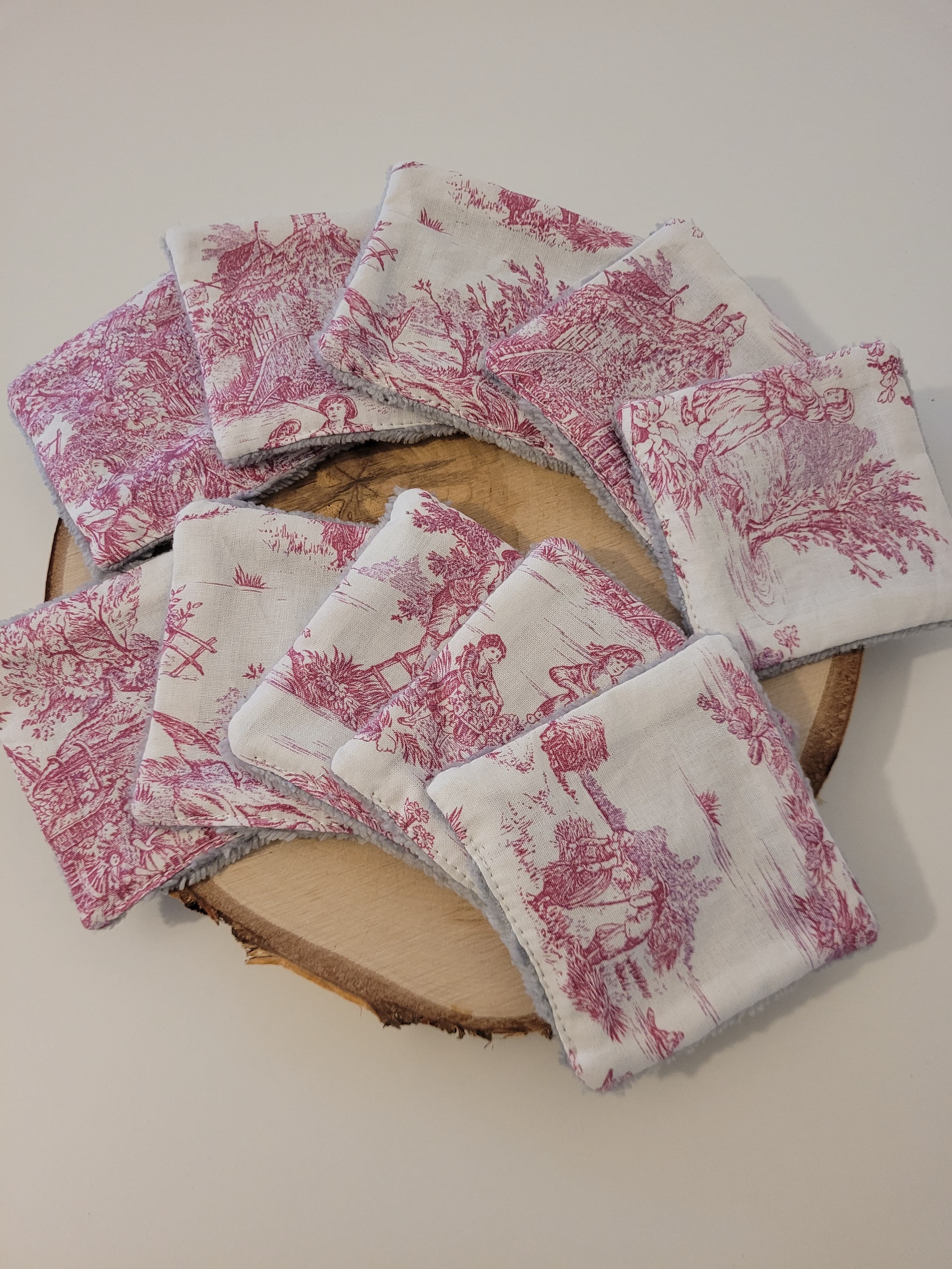Lingette démaquillante réutilisable - Toile de Jouy rose - Lululoma Créations