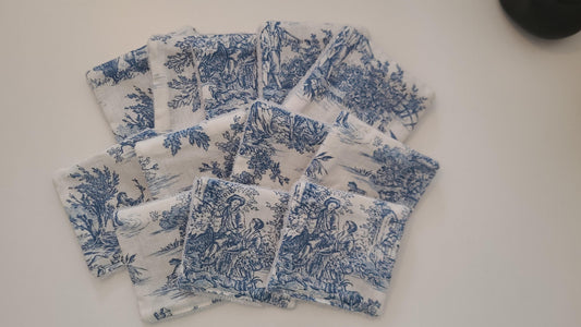 Lingette démaquillante réutilisable - Toile de Jouy bleu