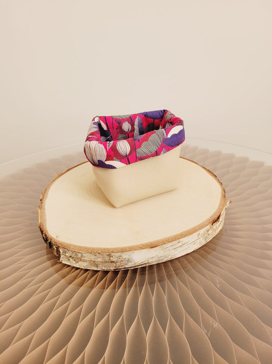 Panier de rangement pour lingettes démaquillantes réutilisables (8cmx8cm) - Fleurs fuchsia violette - Lululoma Créations