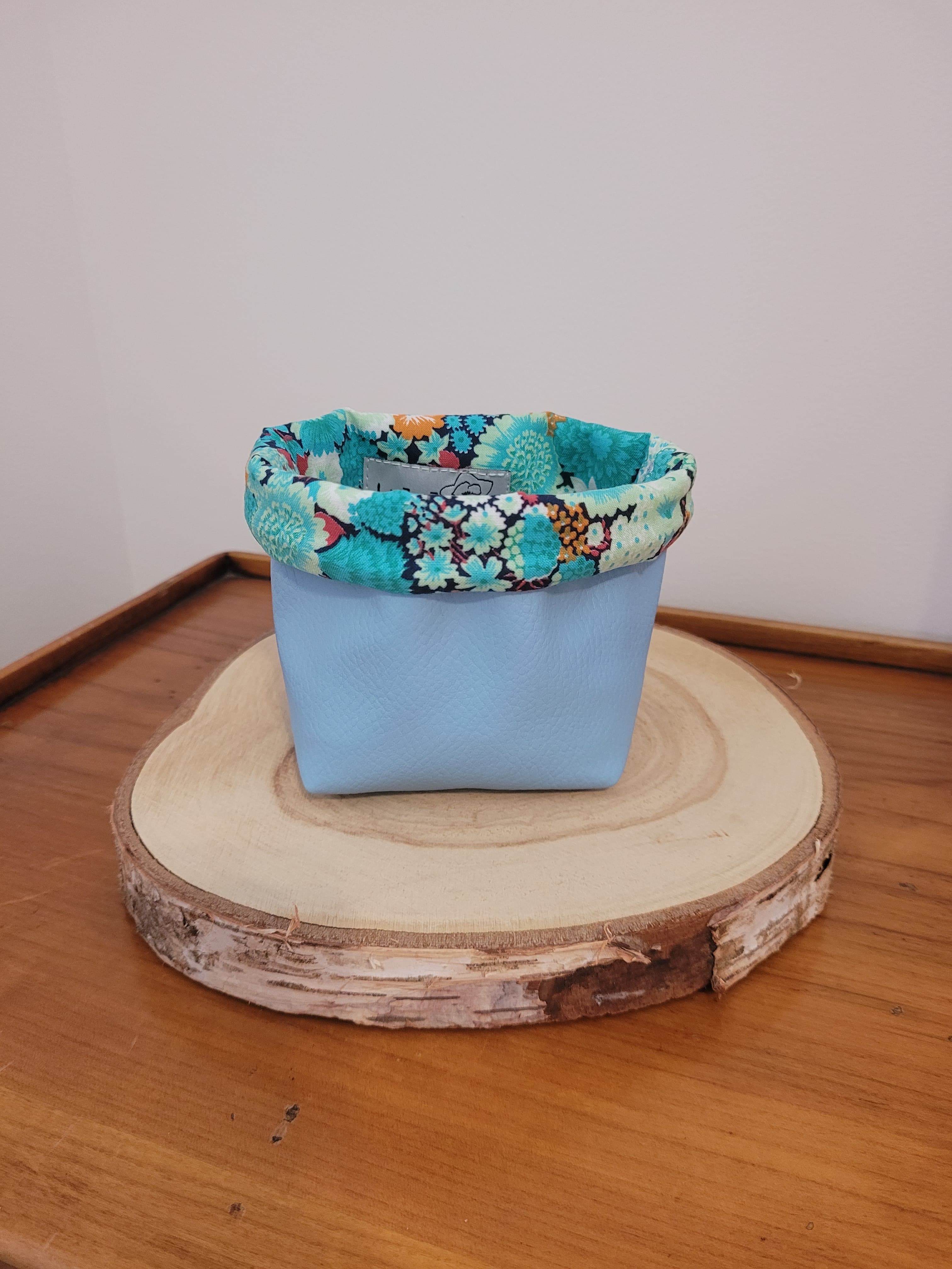 Panier de rangement pour lingettes démaquillantes réutilisables - Fleurs vintage bleu clair