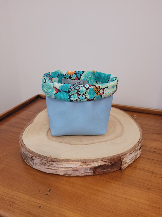 Panier de rangement pour lingettes démaquillantes réutilisables - Fleurs vintage bleu clair
