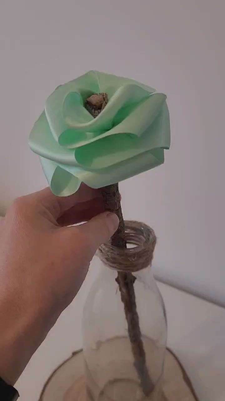 Fleurs tissu - rose satin vert d'eau - fleurs artificielle - fleurs roses éternelle