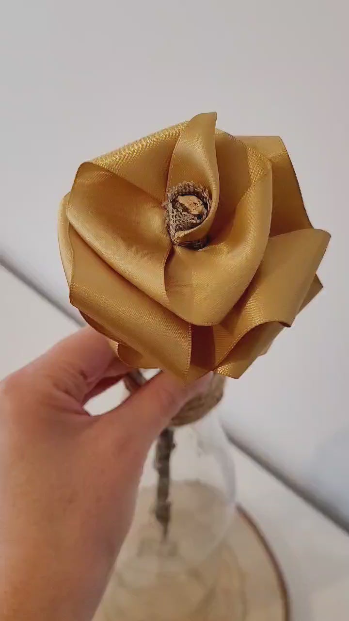 Fleurs tissu - rose satin or - fleurs artificielle - fleurs roses éternelle