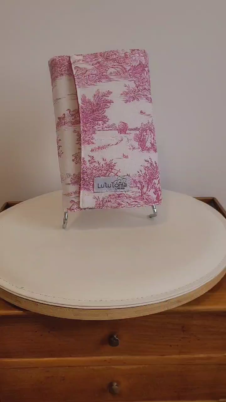 protège livre en tissu couvre livre tissu toile de jouy rose