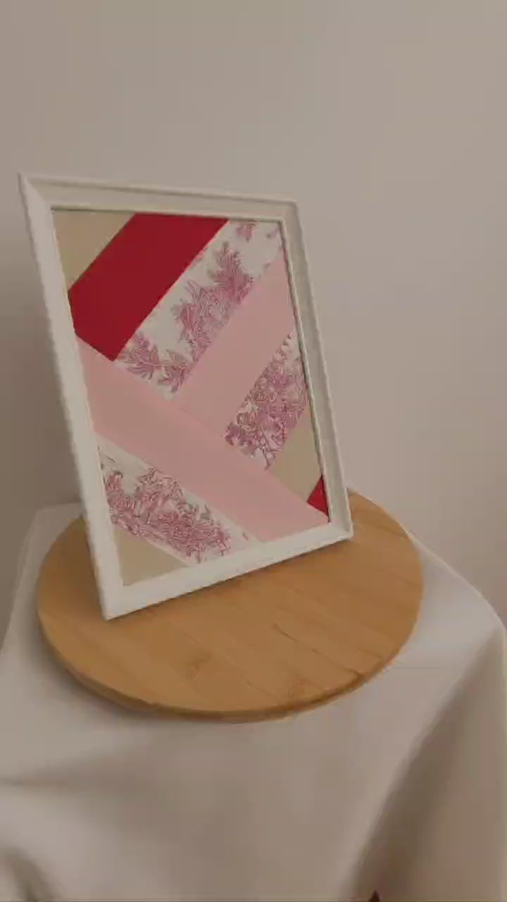 Tableaux textiles - Bandes toiles de Jouy rose 21cm x 30cm