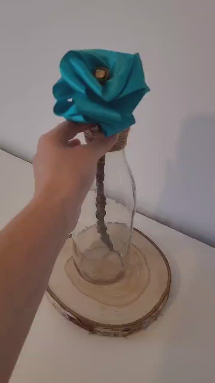 Fleurs tissu - rose satin turquoise- fleurs artificielle - fleurs roses éternelle