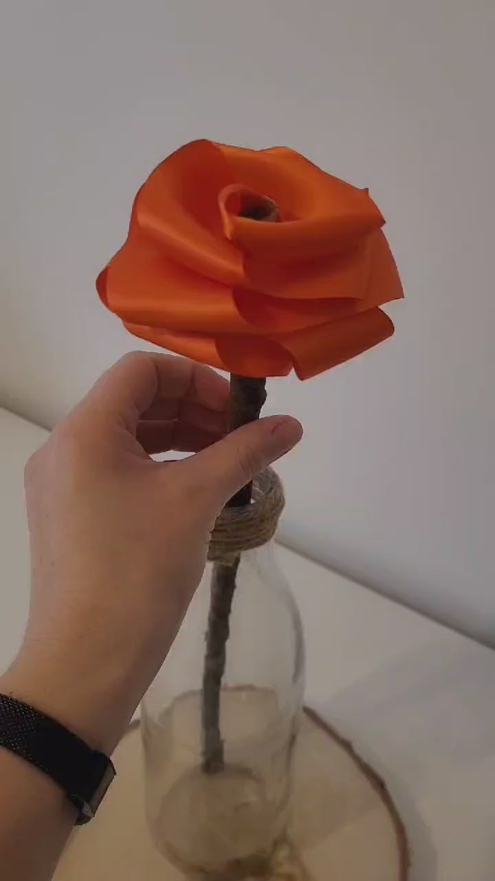 Fleurs tissu - rose satin orange - fleurs artificielle - fleurs roses éternelle
