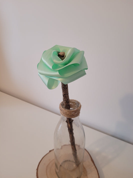 Rose éternelle en satin | Vert d'eau - Lululoma Créations