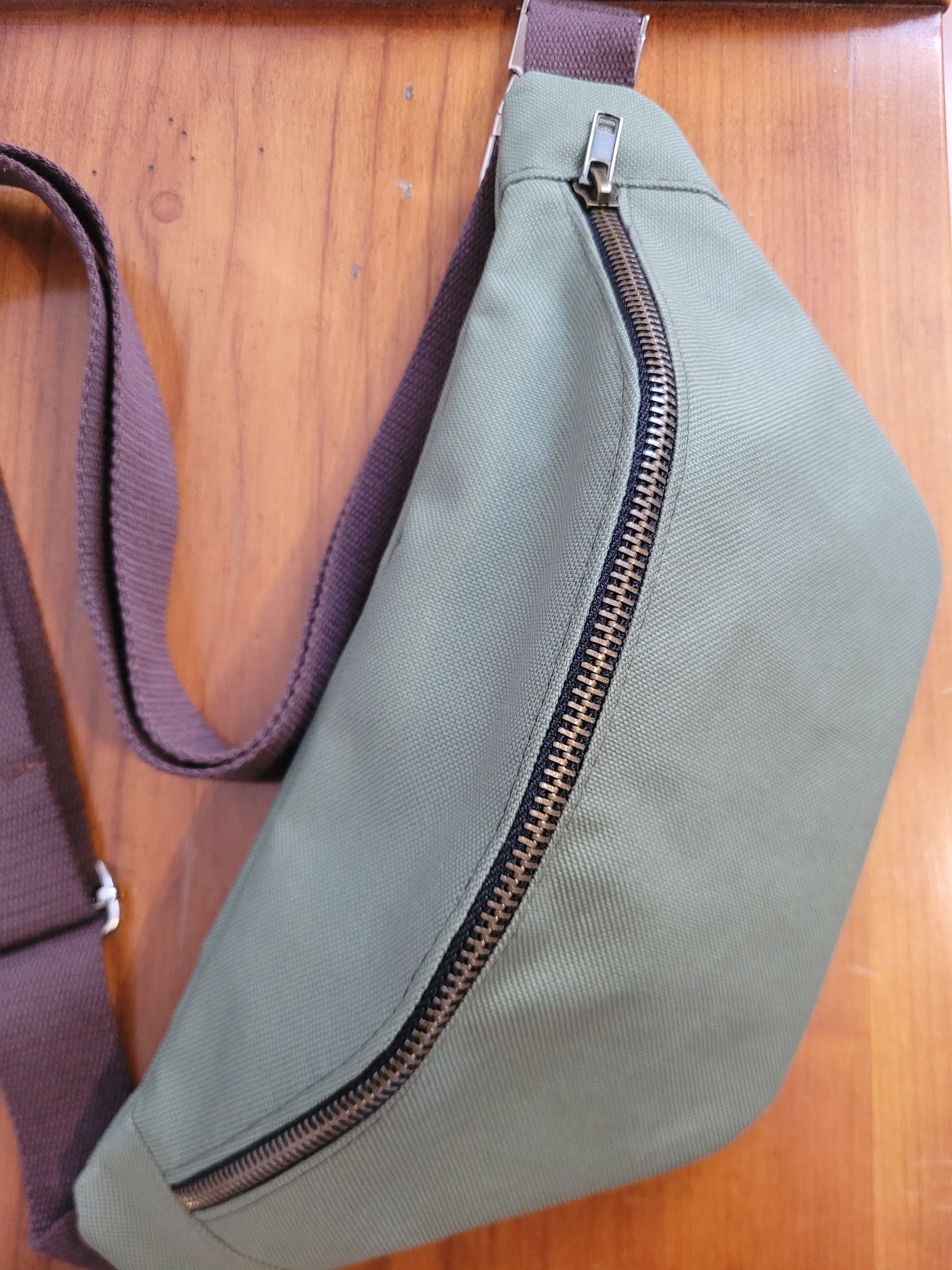 Sac banane kaki doublure fleurs - Lululoma Créations