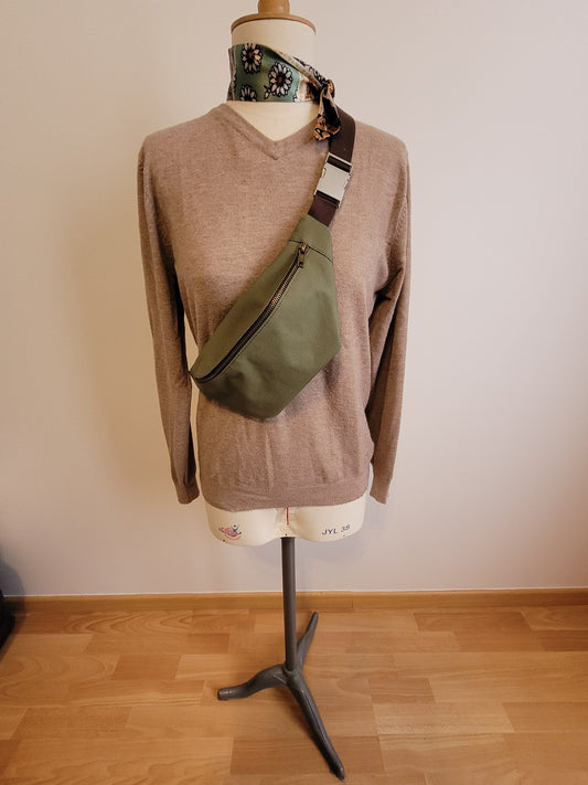 Sac banane kaki doublure fleurs - Lululoma Créations