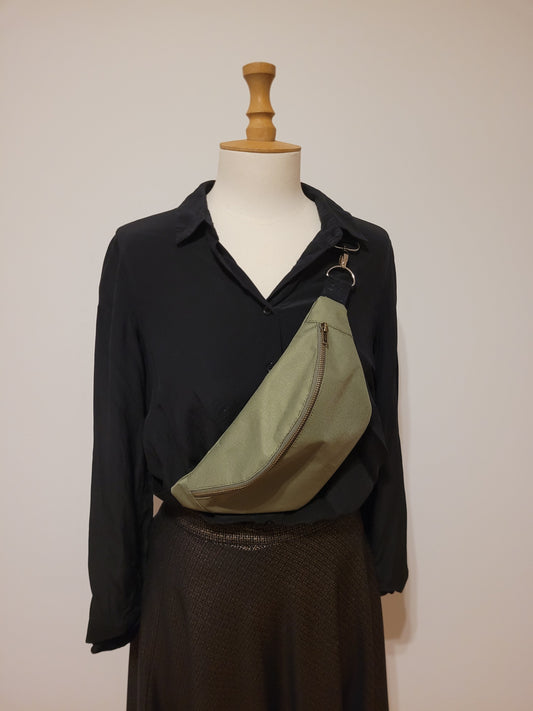 Sac banane kaki doublure oiseaux - Lululoma Créations