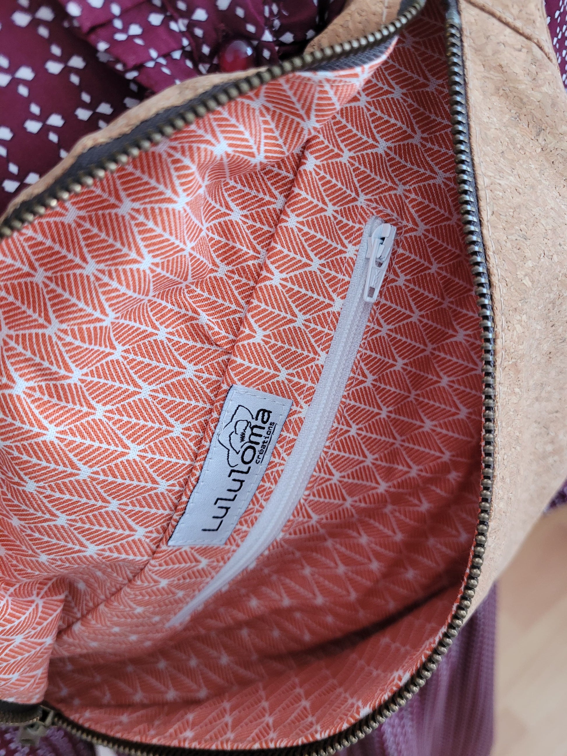 Sac banane liège doublure blanche et doré - Lululoma Créations