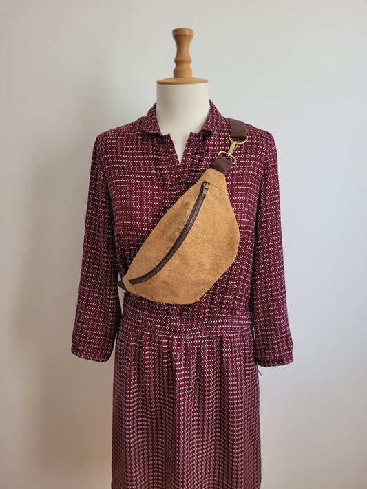 Sac banane liège doublure blanche et doré - Lululoma Créations