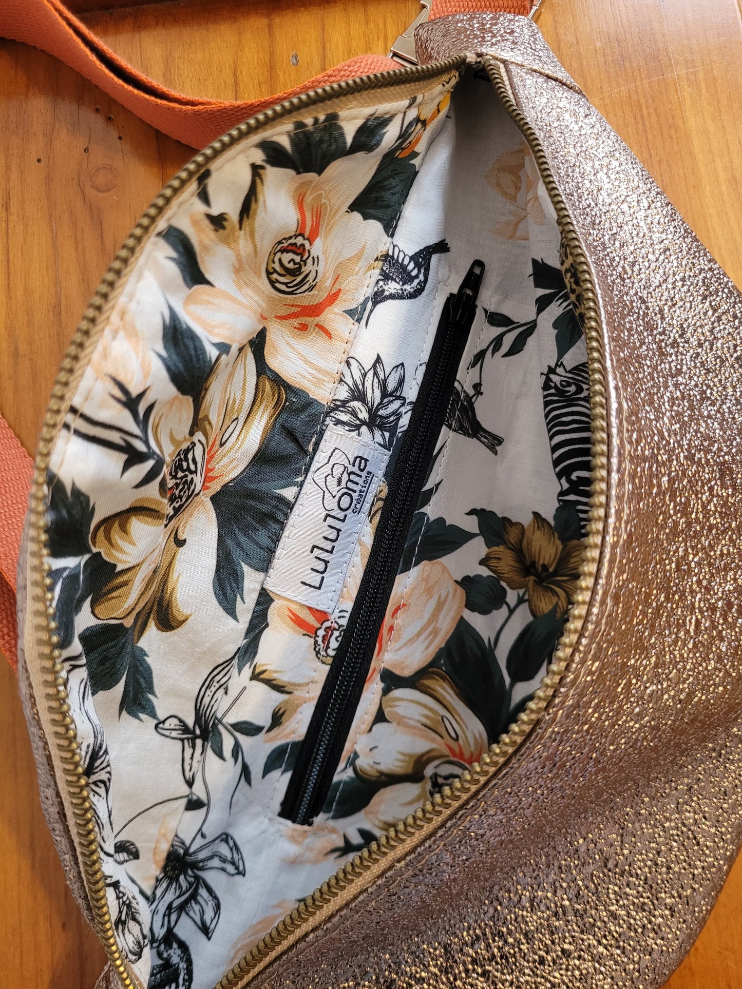 Sac banane simili cuir Cuivre doublure jungle - Lululoma Créations