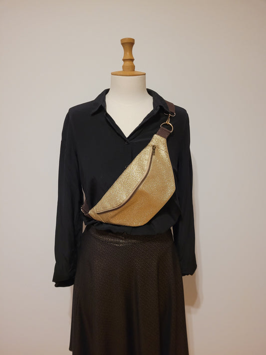 Sac banane simili cuir Doré brillant doublure oiseaux - Lululoma Créations