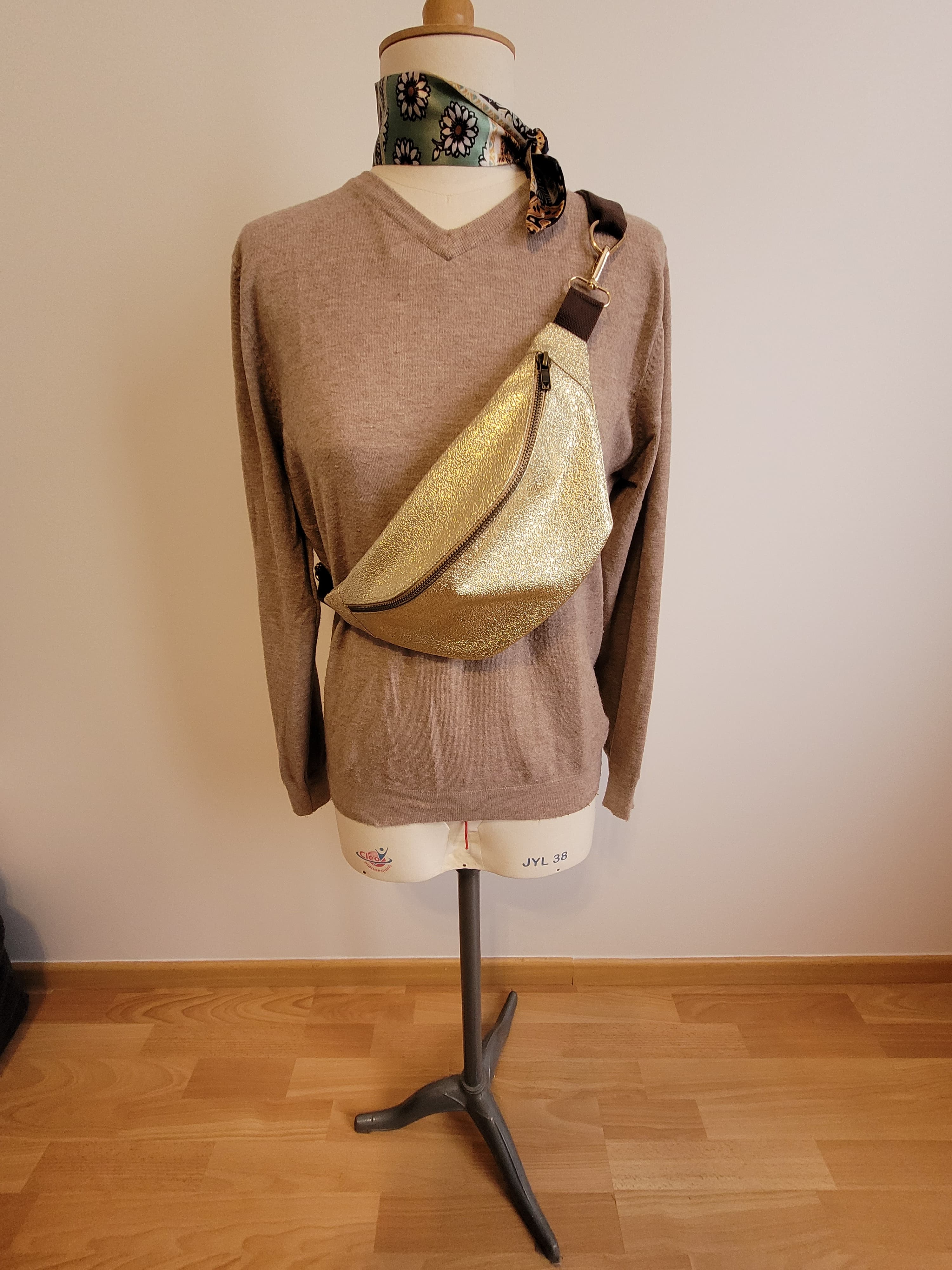 Sac banane simili cuir Doré doublure jungle - Lululoma Créations