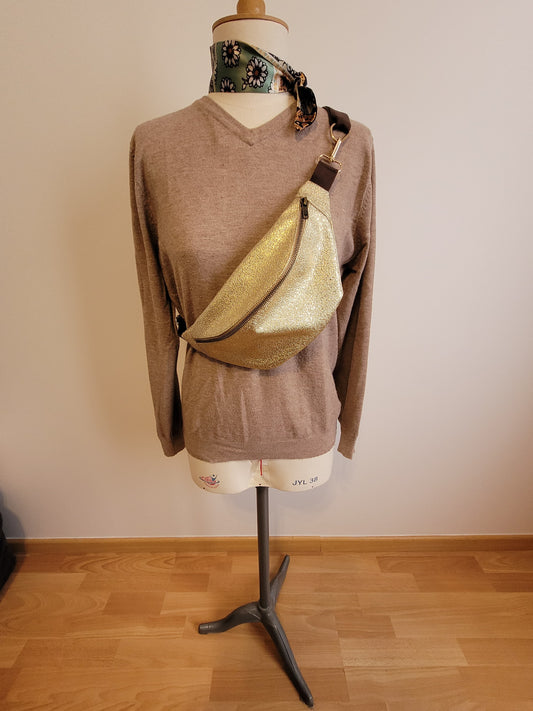 Sac banane simili cuir Doré doublure jungle - Lululoma Créations